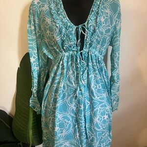 Blue Island Turquoise and White Swim Coverup